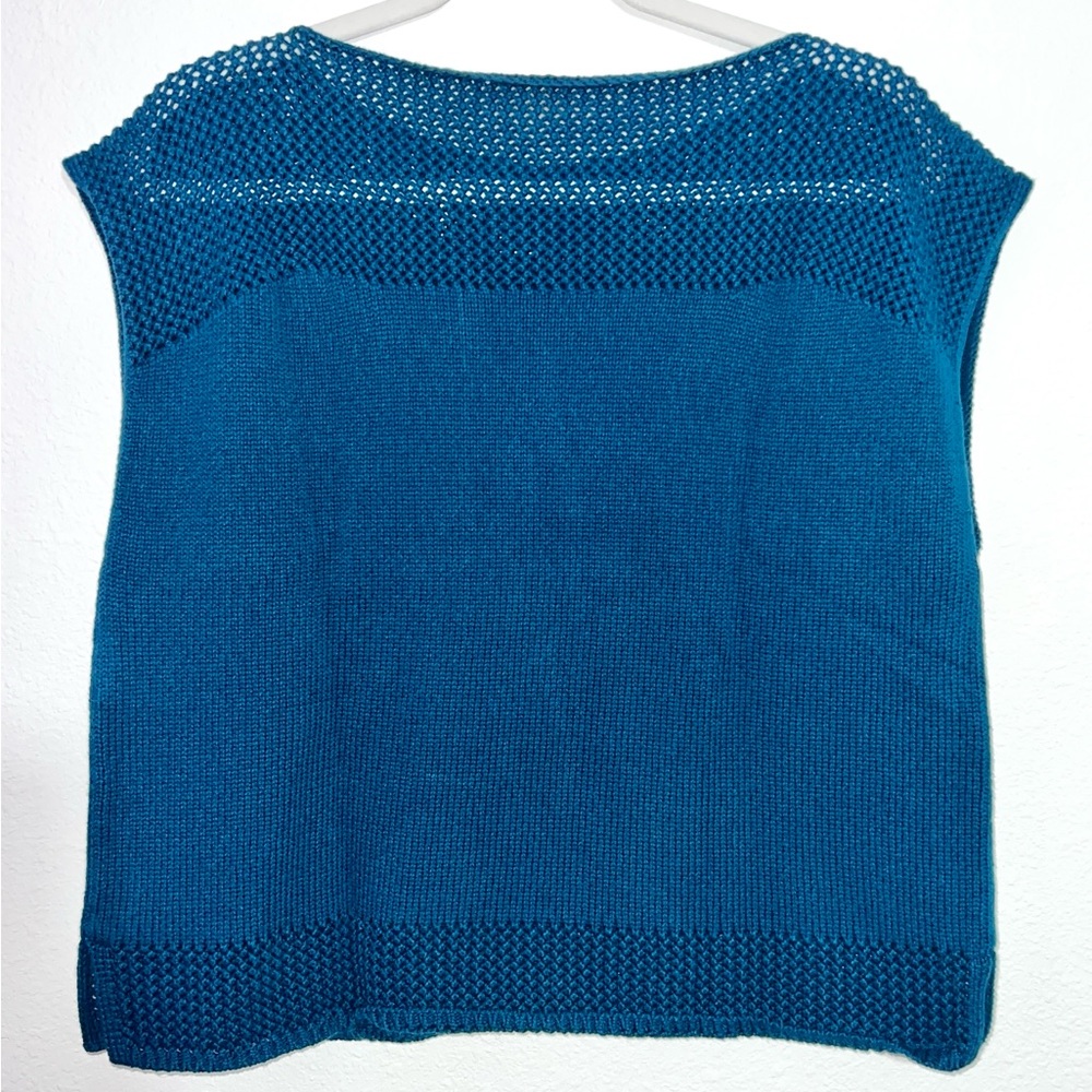 POETRY Crochet Stitch Sleeveless Sweater Boxy Teal Cotton Sz 10 - Picture 10 of 14